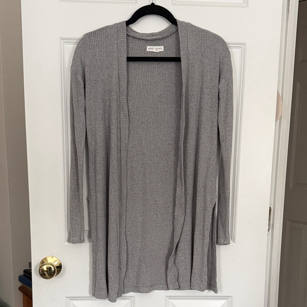 Aéropostale Light Gray Open Cardigan